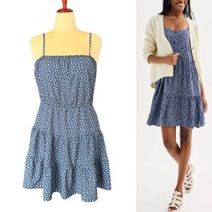 Romwe Blue Floral Spaghetti Strap A-Line Tiered Dress Size XL Casual Sum…